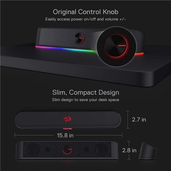 RGB Desktop Soundbar, 2.0 Channel Computer Speaker with Dynamic Lighting Bar - Picture 7 of 7